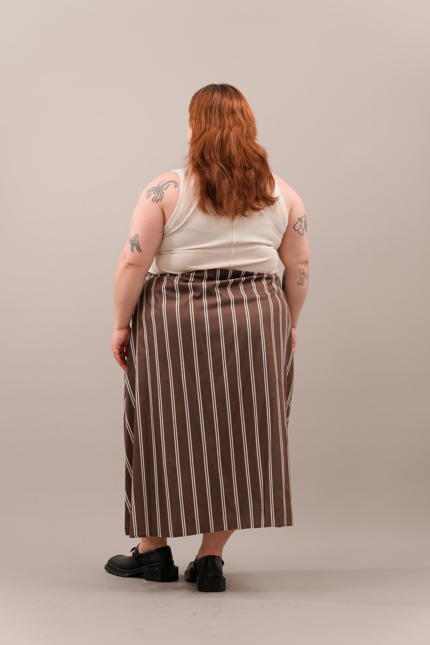 Ruched Skirt in Brown Stripe