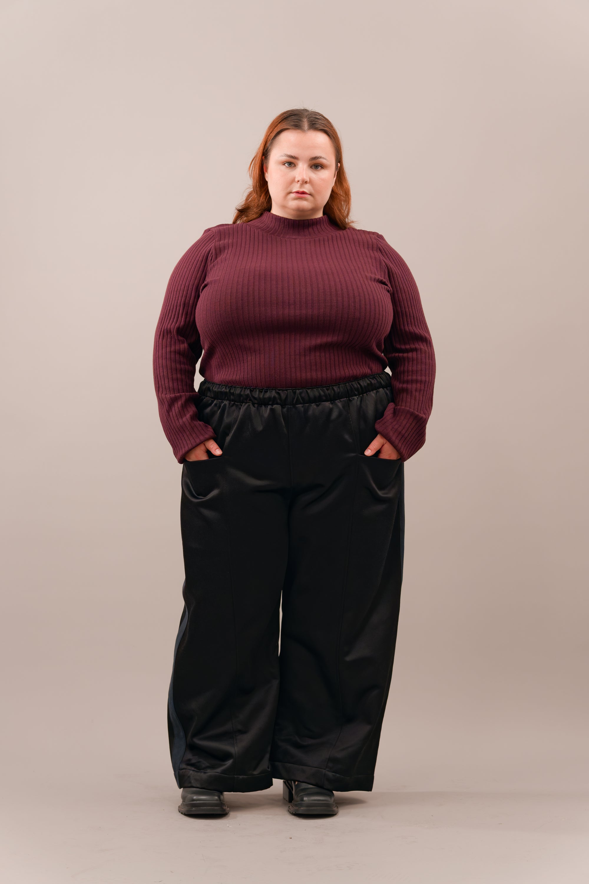 Tux Stripe Core Pant in Black Satin