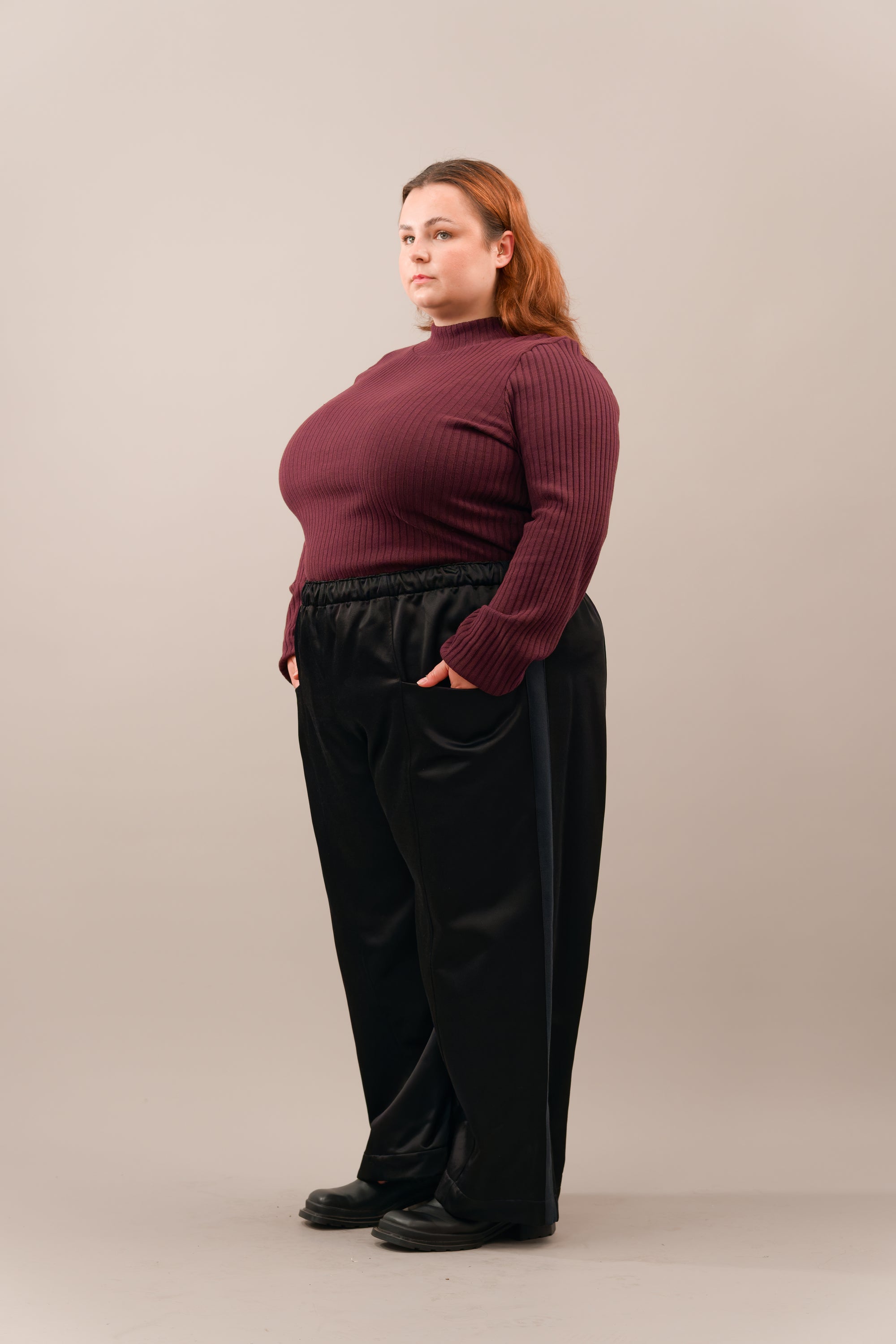 Tux Stripe Core Pant in Black Satin