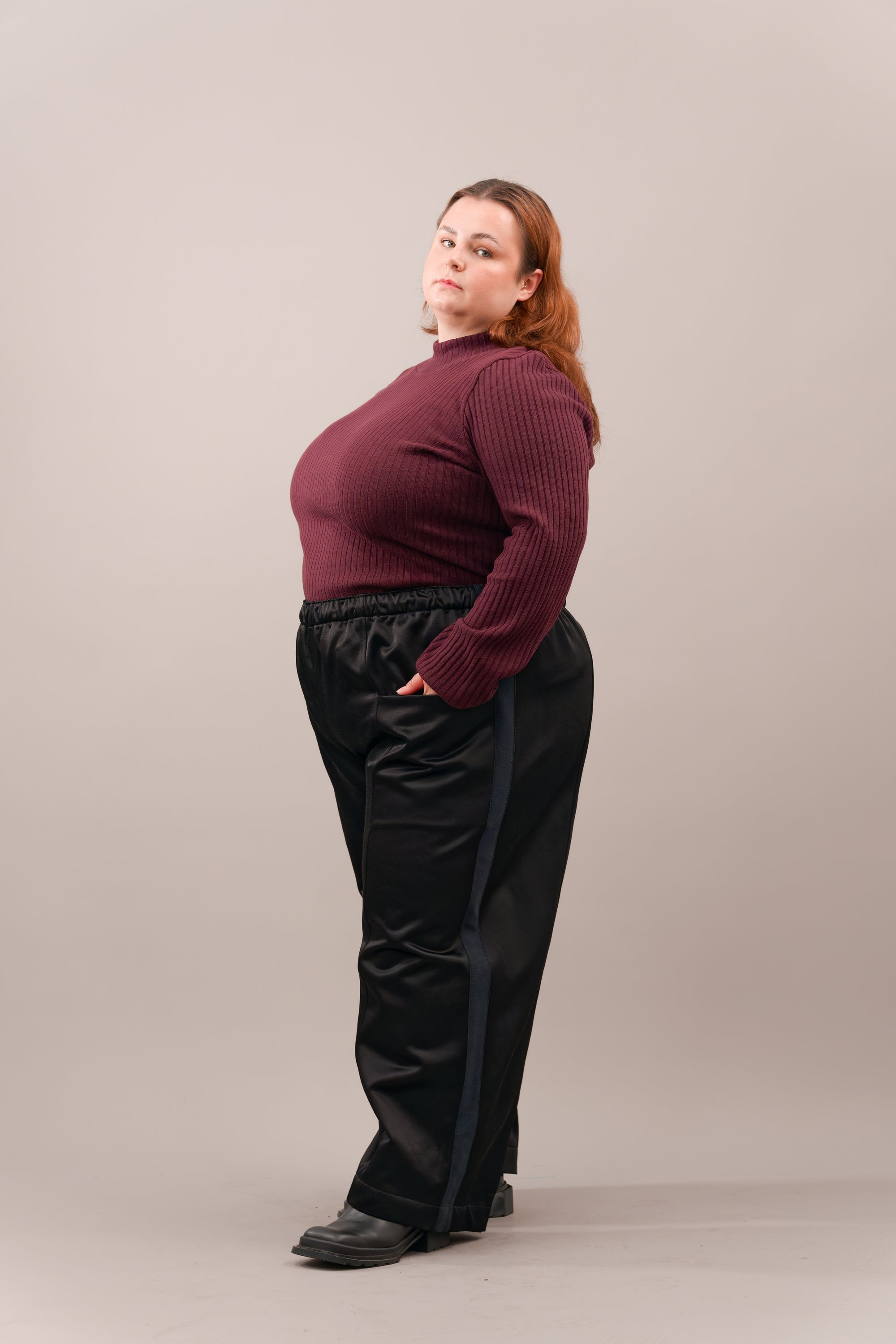Tux Stripe Core Pant in Black Satin