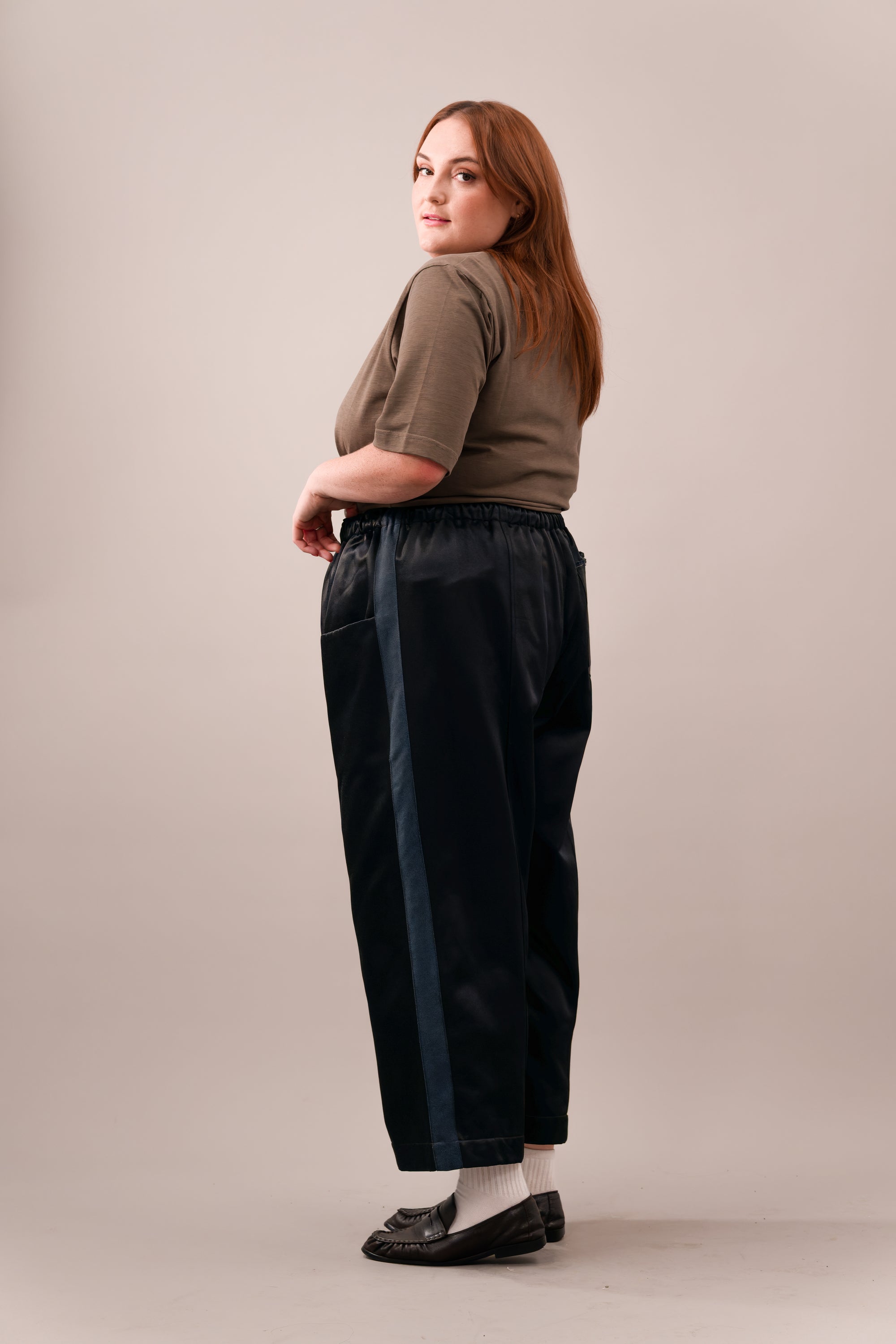 Tux Stripe Core Pant in Black Satin