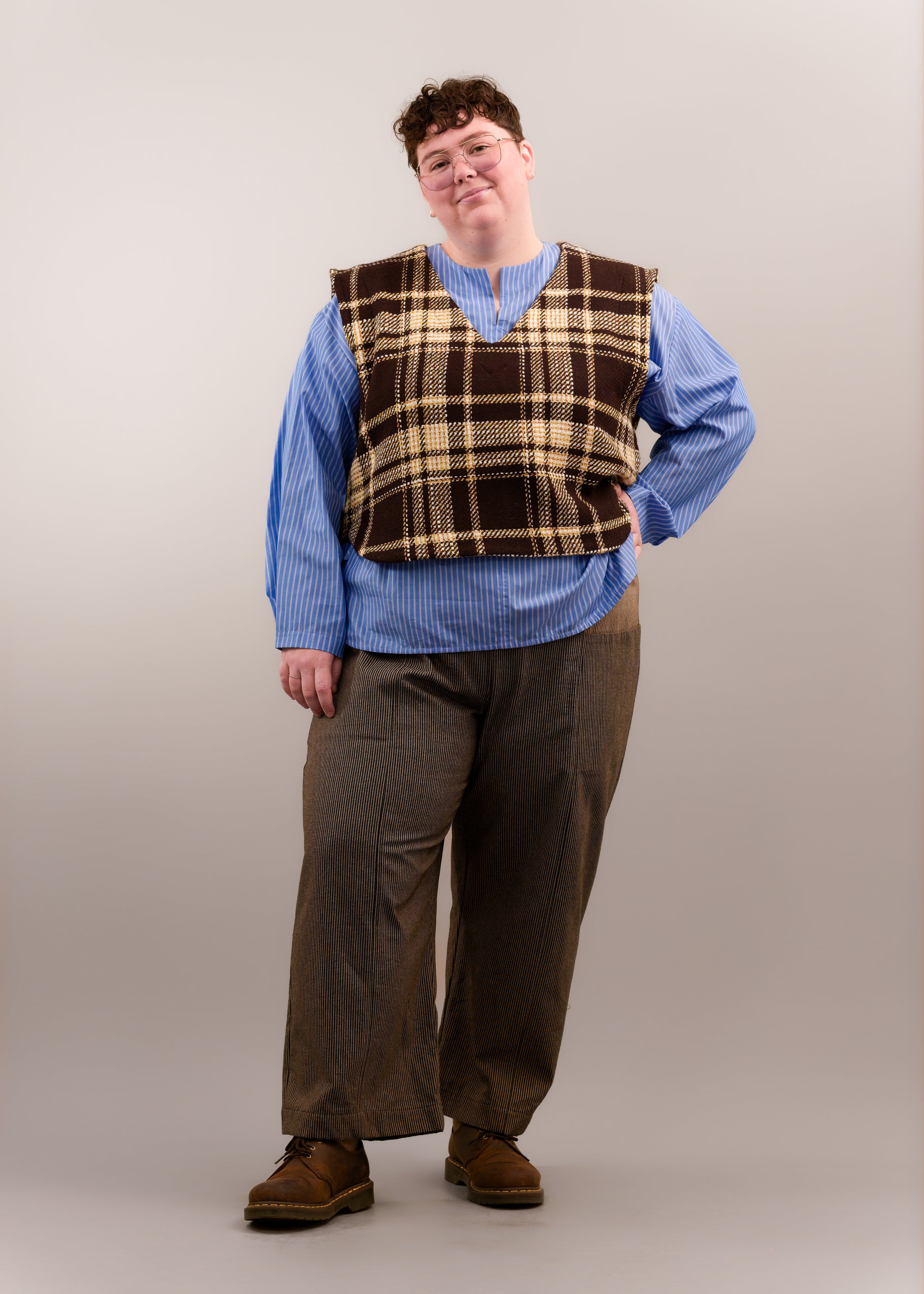 Check Wool Vest in Pecan