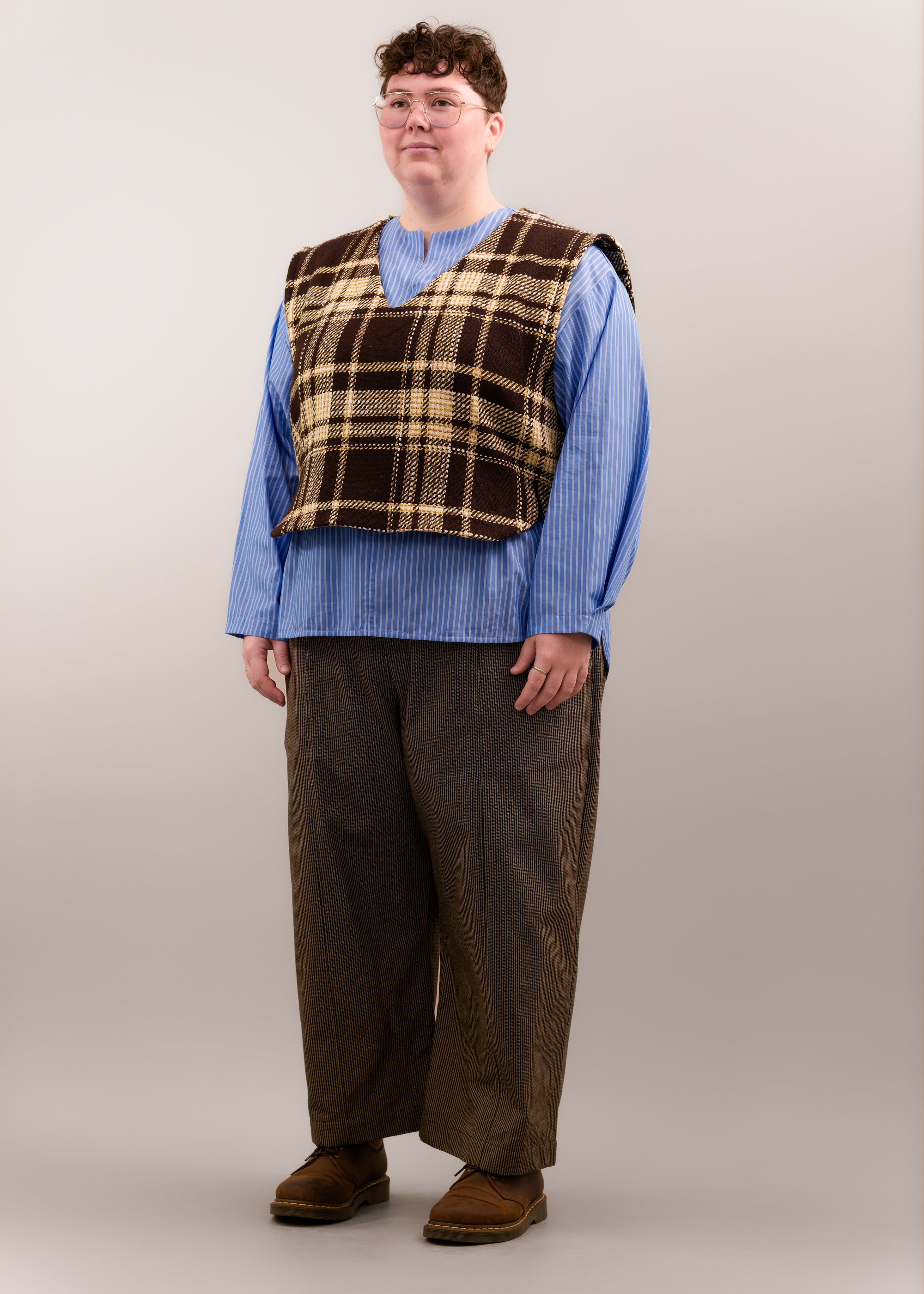 Check Wool Vest in Pecan