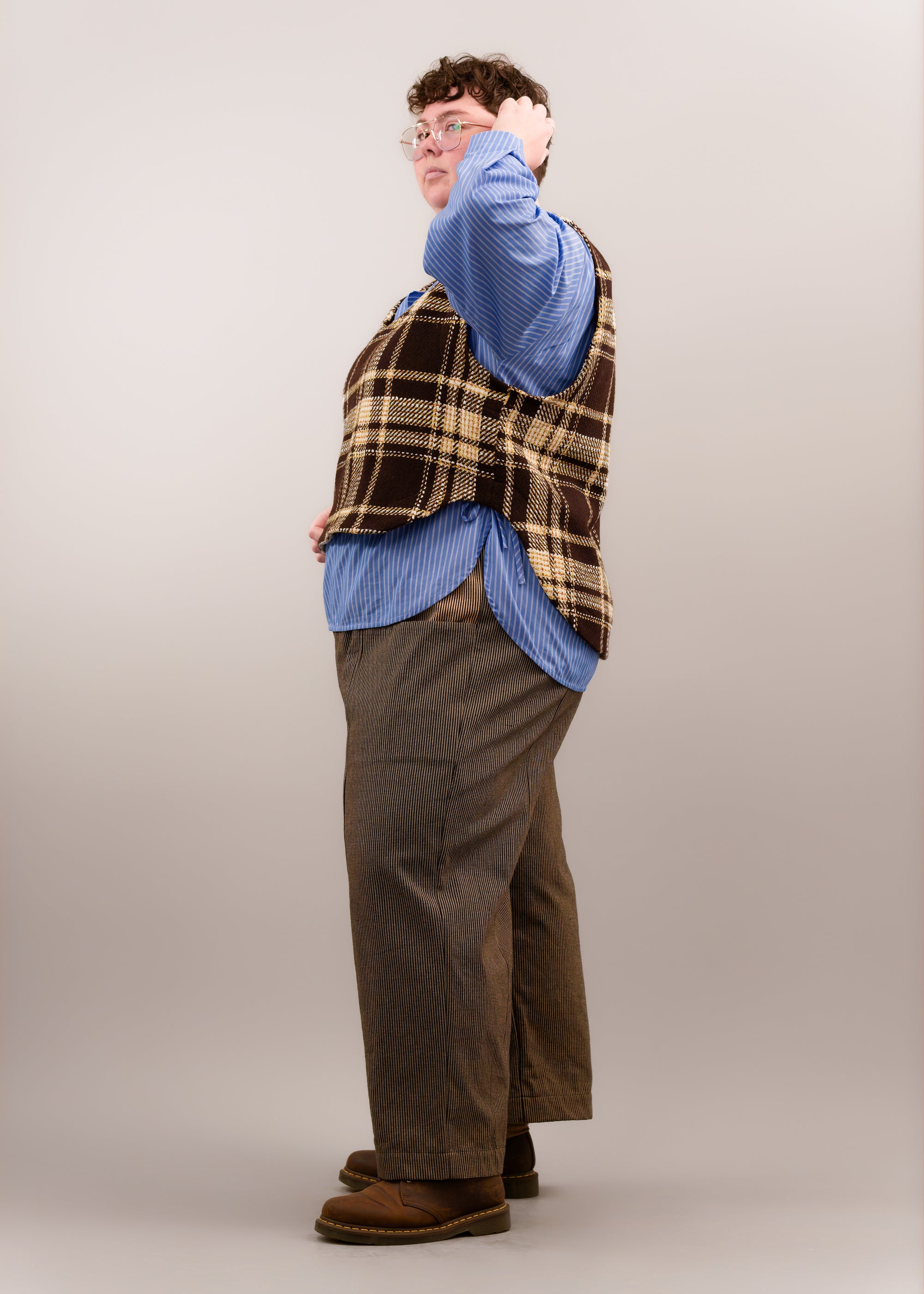 Check Wool Vest in Pecan