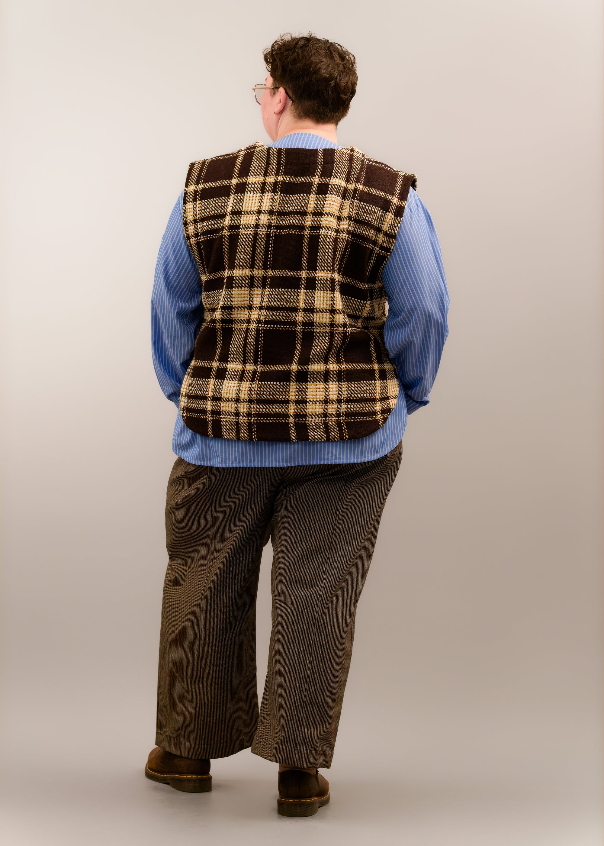 Check Wool Vest in Pecan