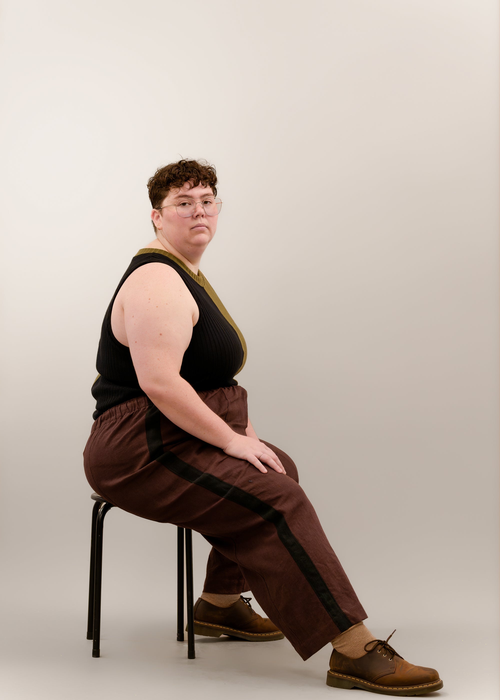 Core Pant in Brown/Black Linen