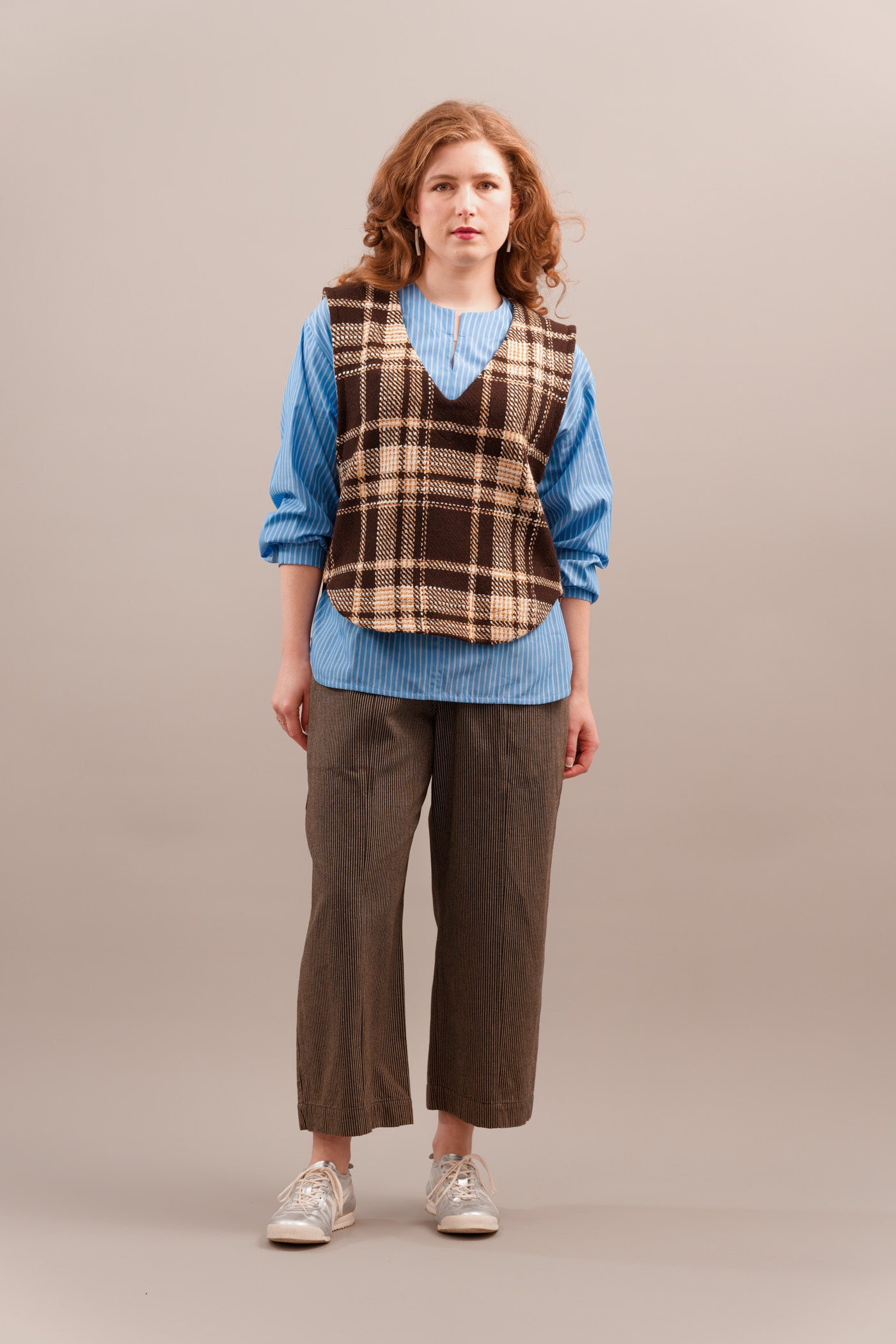 Check Wool Vest in Pecan