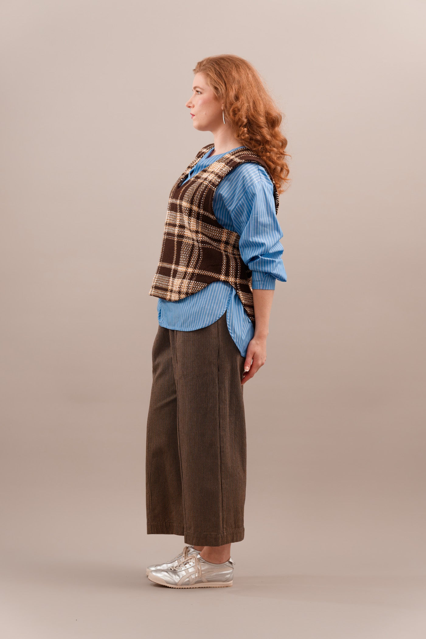 Check Wool Vest in Pecan