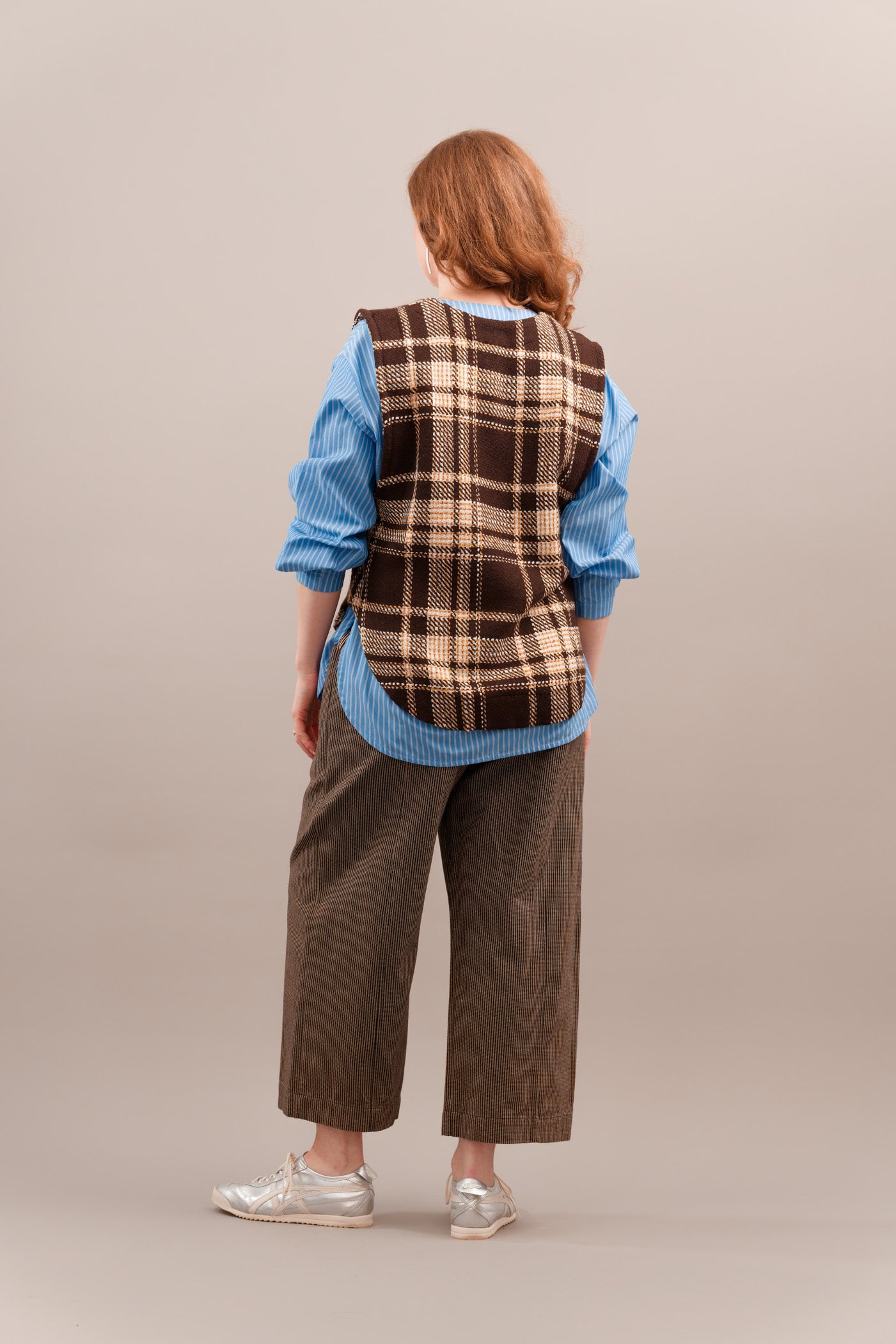Check Wool Vest in Pecan