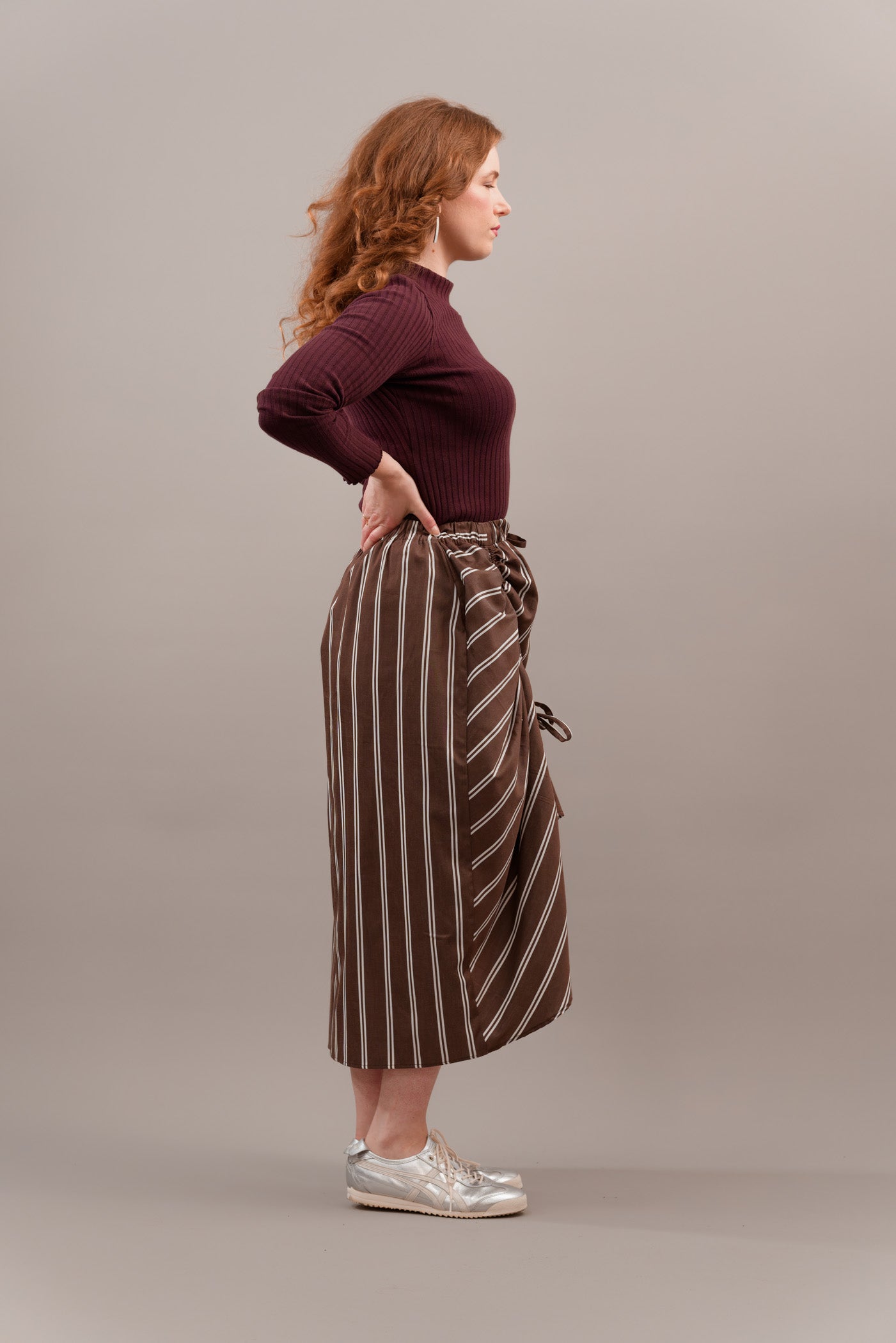 Ruched Skirt in Brown Stripe