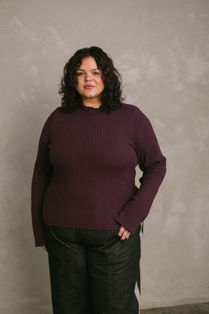 Mock Neck Long Sleeve in Wine