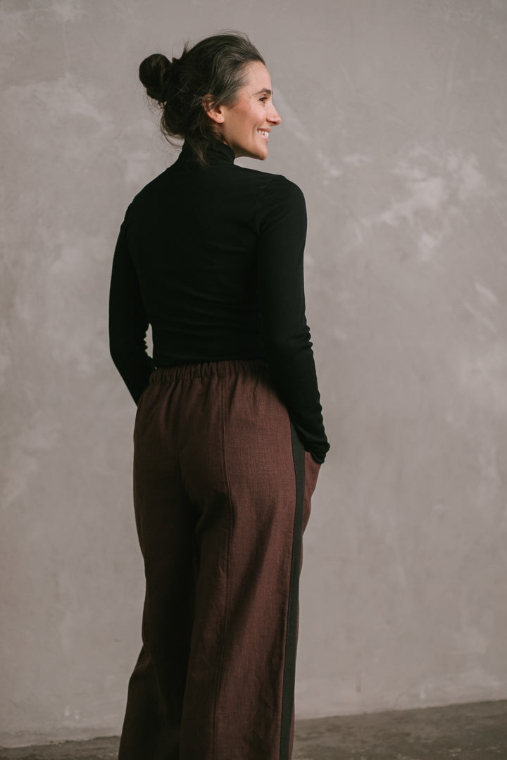 Core Pant in Brown/Black Linen
