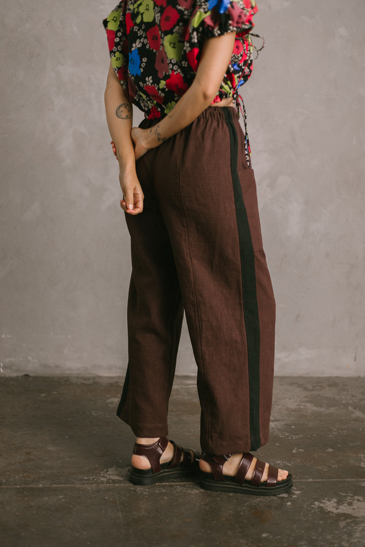 Core Pant in Brown/Black Linen