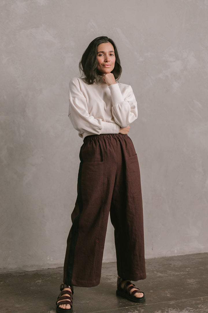 Core Pant in Brown/Black Linen