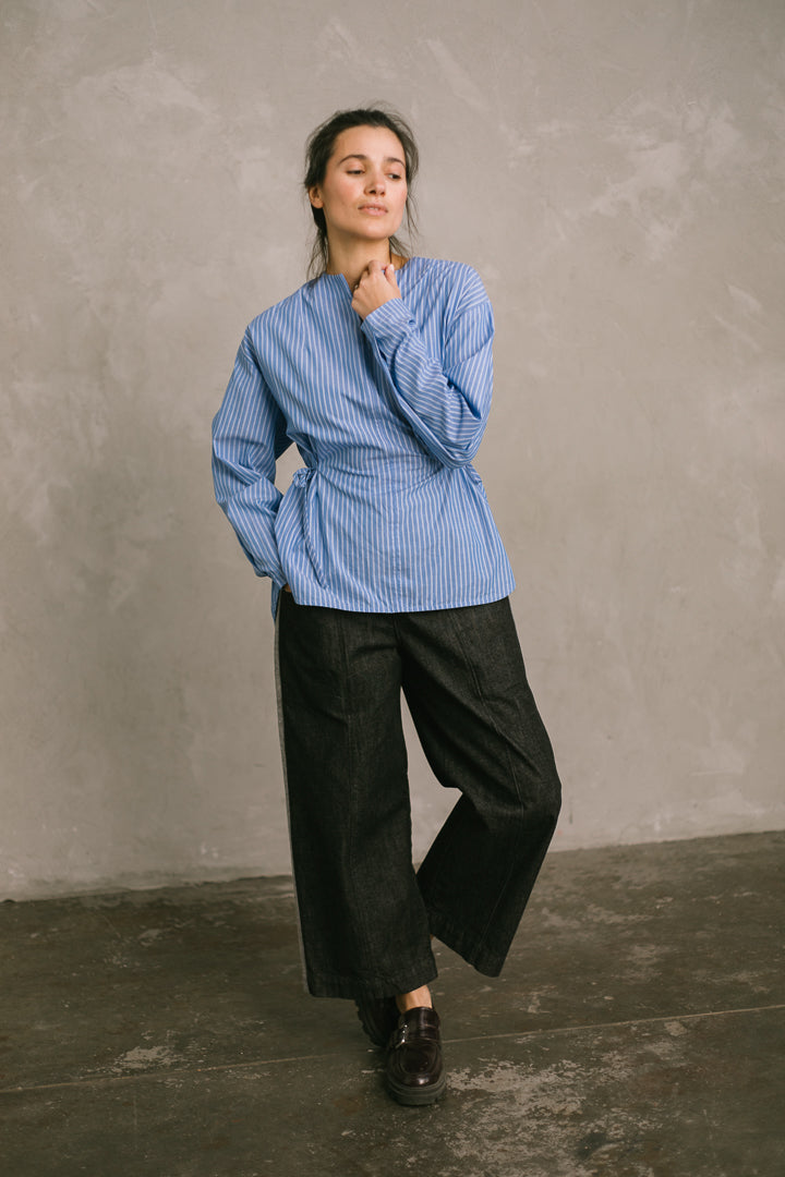 Side Tie Shirt Blue Stripe