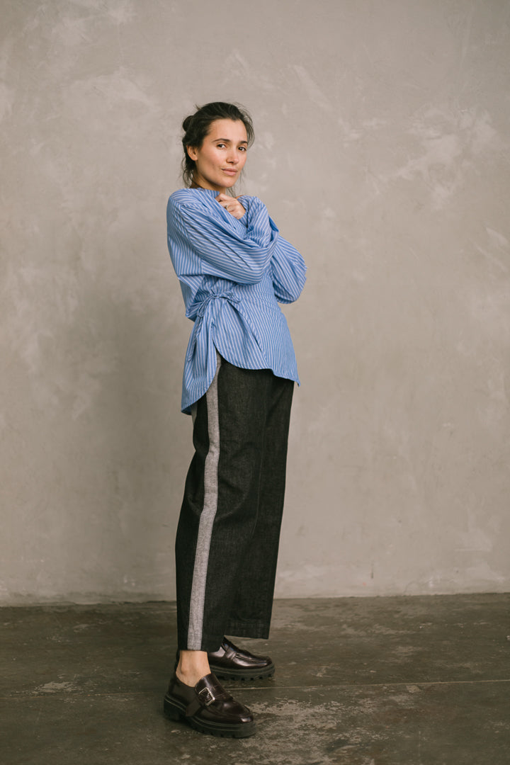 Side Tie Shirt Blue Stripe