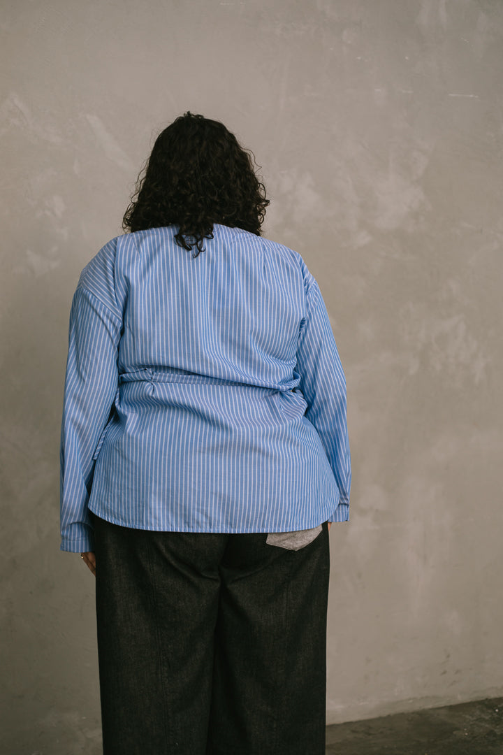 Side Tie Shirt Blue Stripe