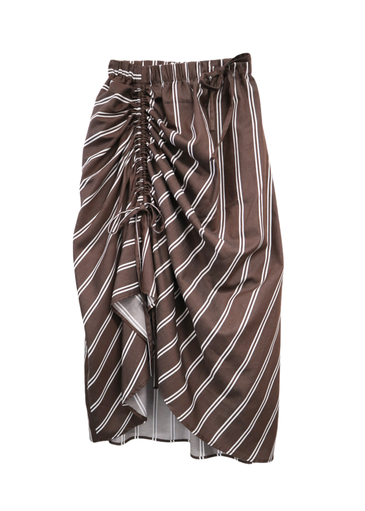 Ruched Skirt in Brown Stripe