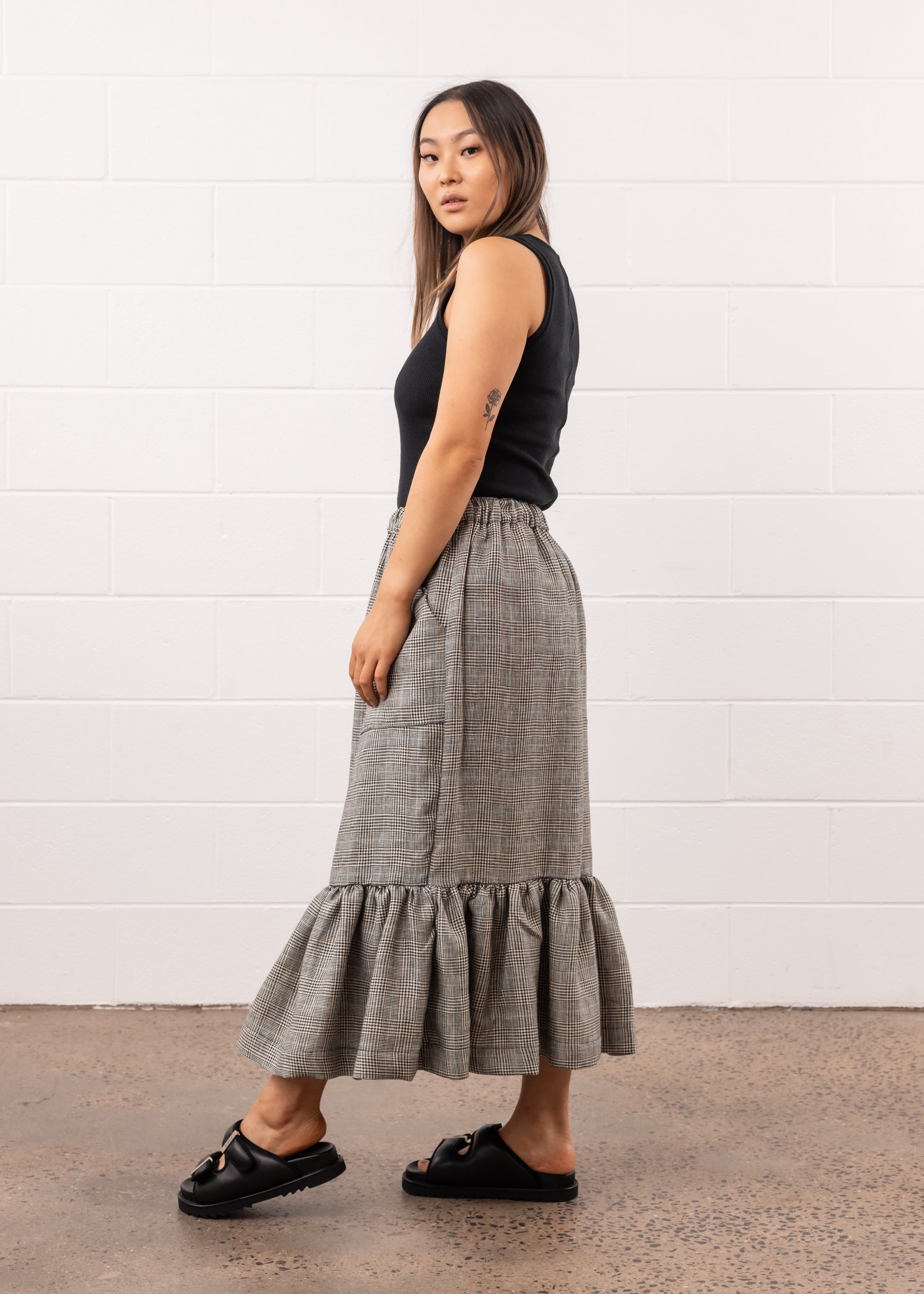 Market Skirt in Linen Check